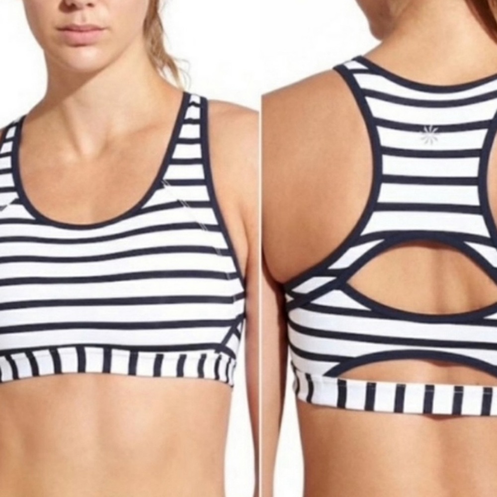 Athleta Hyper Stripe Double Dare Sports Bra Size S Blue White